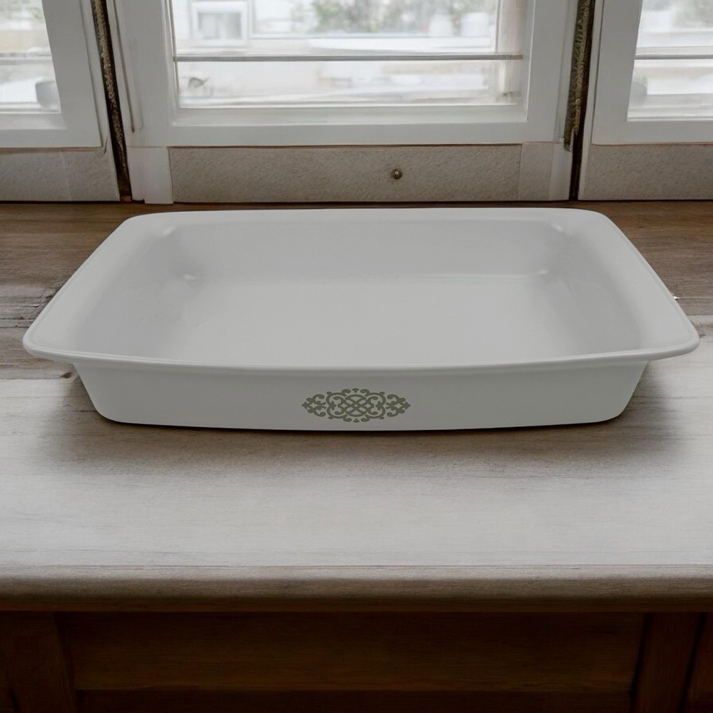 Vintage Corning Ware Casserole Green Medallion P-332 Shell Oil Promo 12x7x2